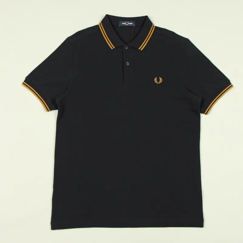 Fred Perry Twin Tipped Polo Shirt M3600 - Navy/Dark Caramel